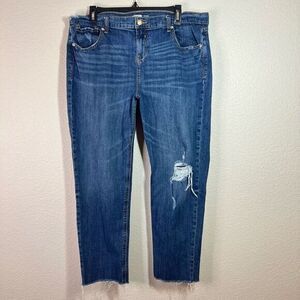 Old Navy Women's Boyfriend Jeans Distressed Denim Frayed Hem Stretch Size 14‎